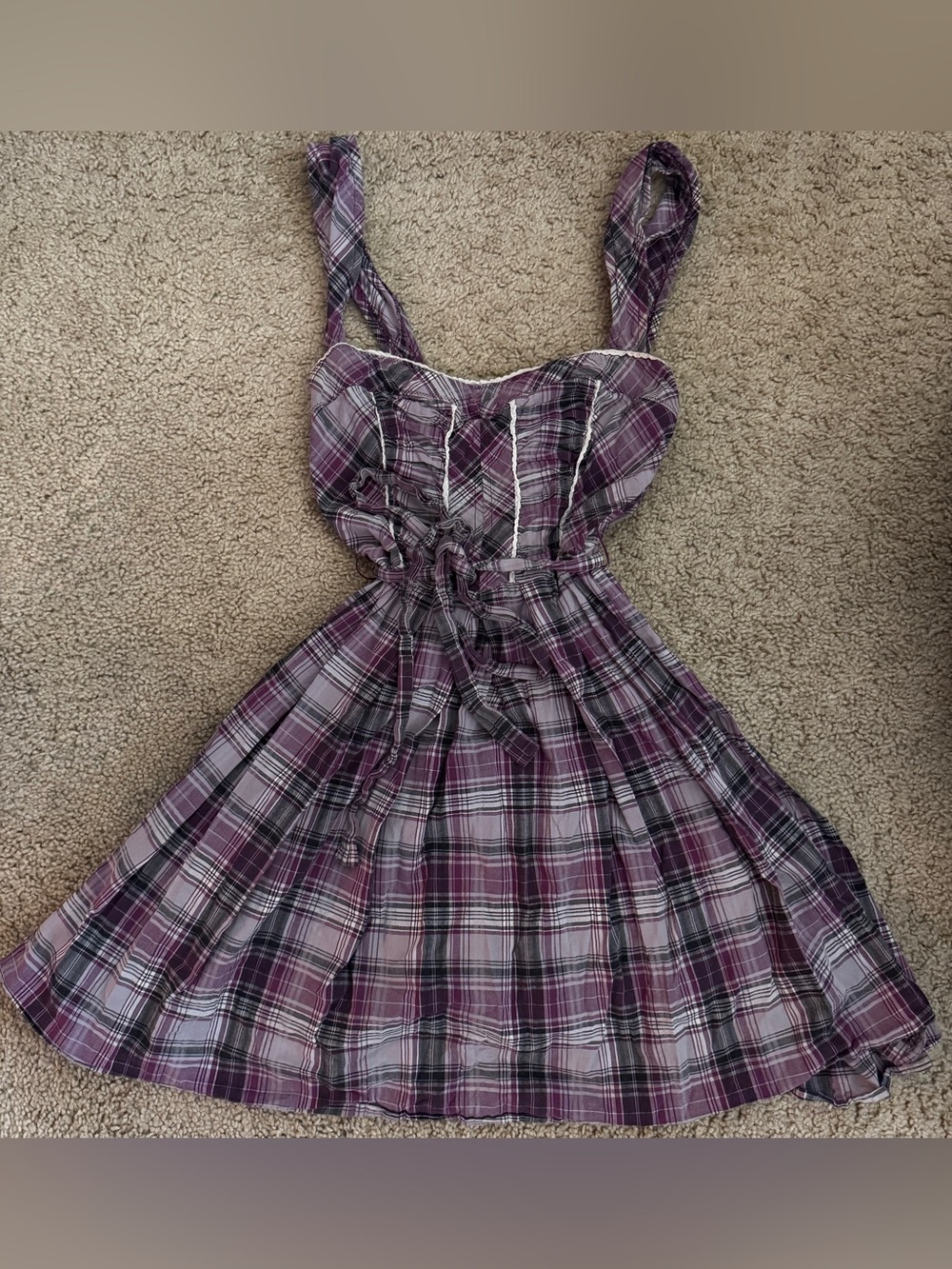 Vintage XOXO Purple Plaid Tie-Waist Mini Sundress